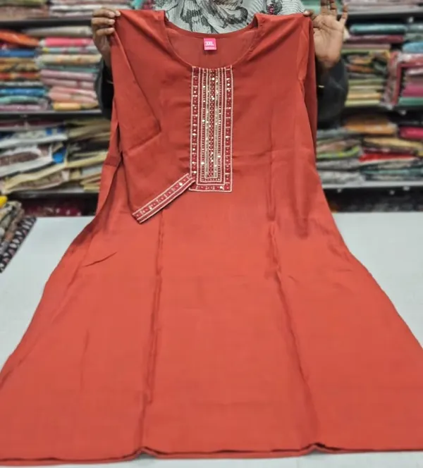 Premium Dual Tone Cotton Zari Embroidery Straight Kurti with Side Cut | SD51